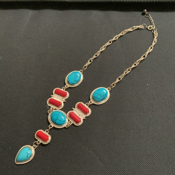 A nice copy of silver turquoise and coral necklace - Picture 2 of 3